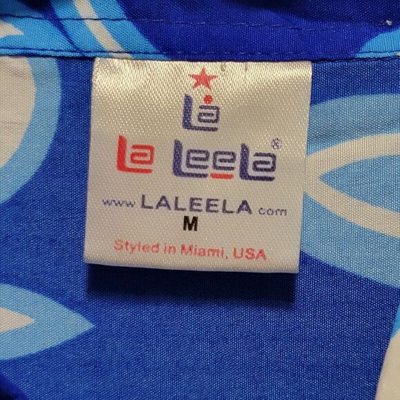 Vintage La La Leela Short Sleeve Floral Hawaiian Aloha Shirt Mens M Blue White - Picture 3 of 5